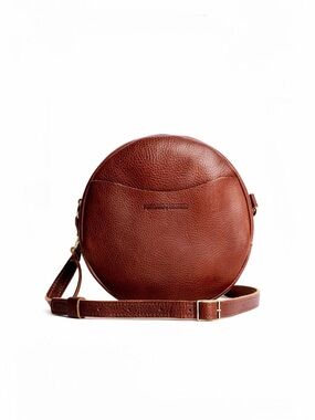 Portland Leather Large Circle Crossbody Bag, Nutmeg, Adjustable Strap